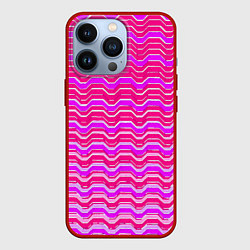 Чехол для iPhone 13 Pro Розовые линии и белые полосы, цвет: 3D-красный
