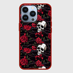 Чехол для iPhone 13 Pro Черепа с алыми розами, цвет: 3D-красный