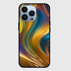 Чехол для iPhone 13 Pro Жидкий разноцветный металл, цвет: 3D-черный