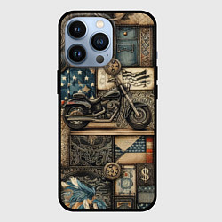 Чехол для iPhone 13 Pro Patchwork with a motorcycle - ai art, цвет: 3D-черный