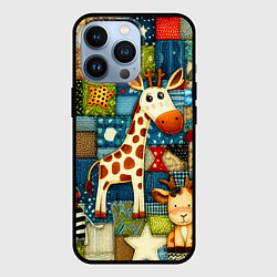 Чехол для iPhone 13 Pro Жираф и компания - пэчворк нейросеть, цвет: 3D-черный