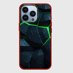 Чехол для iPhone 13 Pro Abstract dark green geometry style, цвет: 3D-красный