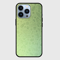 Чехол для iPhone 13 Pro Соцсети зеленый фон, цвет: 3D-черный