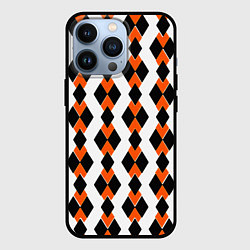 Чехол для iPhone 13 Pro Чёрные и оранжевые ромбы на белом фоне, цвет: 3D-черный