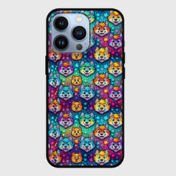 Чехол для iPhone 13 Pro Furry color anime animal faces, цвет: 3D-черный