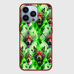 Чехол для iPhone 13 Pro Волки эпический паттерн, цвет: 3D-красный