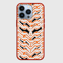 Чехол для iPhone 13 Pro Агрессивный бело-оранжевый паттерн, цвет: 3D-красный