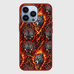 Чехол для iPhone 13 Pro Волки эпичный паттерн, цвет: 3D-красный