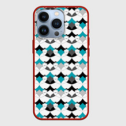Чехол для iPhone 13 Pro Разноцветный черный голубой с белым геометрический, цвет: 3D-красный