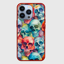Чехол для iPhone 13 Pro Красочный узор с черепами, цвет: 3D-красный