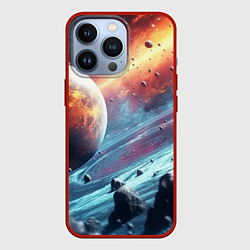 Чехол для iPhone 13 Pro Объемный космос и планеты, цвет: 3D-красный
