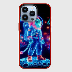 Чехол для iPhone 13 Pro Неоновый лев космонавт - нейросеть, цвет: 3D-красный