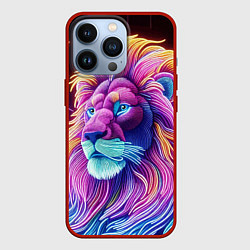 Чехол для iPhone 13 Pro Космический неоновый лев - нейросеть фантазия, цвет: 3D-красный