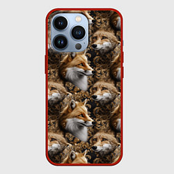 Чехол iPhone 13 Pro Лакшери паттерн с золотыми лисицами