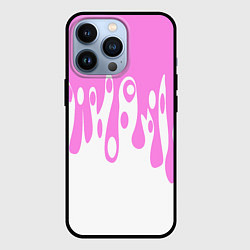 Чехол для iPhone 13 Pro Потеки розовой краски на белом, цвет: 3D-черный