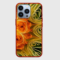 Чехол для iPhone 13 Pro Зелено-оранжевый фрактал, цвет: 3D-красный