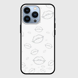 Чехол для iPhone 13 Pro Паттерн серый контур губ на белом - lips, цвет: 3D-черный