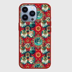 Чехол iPhone 13 Pro Мандала с кошачьим орнаментом