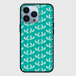 Чехол для iPhone 13 Pro Белые совы на бирюзовом фоне, цвет: 3D-черный