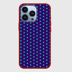 Чехол для iPhone 13 Pro Зеленые звезды паттерн, цвет: 3D-красный