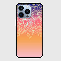Чехол для iPhone 13 Pro Сине-оранжевый градиент с узором мандала, цвет: 3D-черный