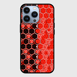 Чехол для iPhone 13 Pro Техно-киберпанк шестиугольники красный и чёрный, цвет: 3D-черный