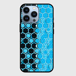 Чехол для iPhone 13 Pro Техно-киберпанк шестиугольники голубой и чёрный, цвет: 3D-черный
