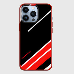 Чехол iPhone 13 Pro Бело-красные полосы на чёрном фоне