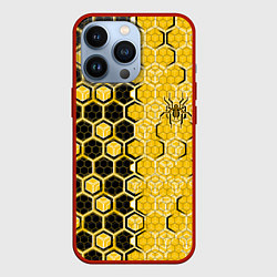 Чехол iPhone 13 Pro Киберпанк соты шестиугольники жёлтый и чёрный с па