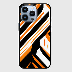 Чехол для iPhone 13 Pro Чёрно-оранжевые полосы на белом фоне, цвет: 3D-черный