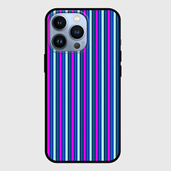 Чехол для iPhone 13 Pro Сине-розовый полосатый, цвет: 3D-черный