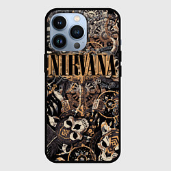 Чехол для iPhone 13 Pro Nirvana на фоне масок викингов рун и воронов, цвет: 3D-черный