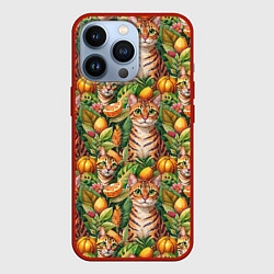 Чехол для iPhone 13 Pro Бенгальский котик в тропических листьях, цвет: 3D-красный