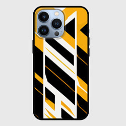 Чехол для iPhone 13 Pro Black and yellow stripes on a white background, цвет: 3D-черный