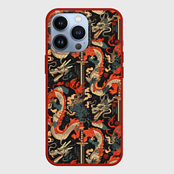 Чехол для iPhone 13 Pro Паттерн с драконом, цвет: 3D-красный