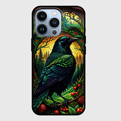 Чехол для iPhone 13 Pro Скандинавский ворон лесной узор, цвет: 3D-черный
