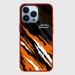 Чехол для iPhone 13 Pro KTM - Рваный гексагон, цвет: 3D-красный