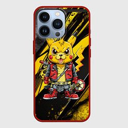 Чехол для iPhone 13 Pro Байкер Пикачу, цвет: 3D-красный