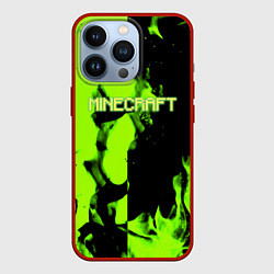 Чехол для iPhone 13 Pro Minecraft green logo fire, цвет: 3D-красный