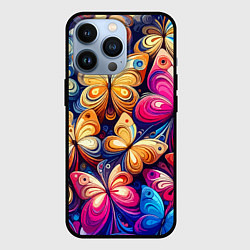 Чехол для iPhone 13 Pro Разноцветные бабочки - нейросеть, цвет: 3D-черный