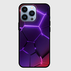Чехол для iPhone 13 Pro Красно-фиолетовые неоновые плиты в разломе, цвет: 3D-черный