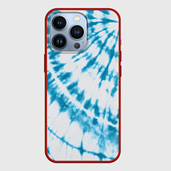 Чехол для iPhone 13 Pro Тай-дай бело-синий, цвет: 3D-красный