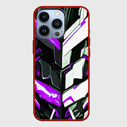 Чехол для iPhone 13 Pro Хаотичная фиолетово-белая абстракция на чёрном фон, цвет: 3D-красный