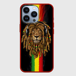 Чехол для iPhone 13 Pro Лев с дредами в наушниках, цвет: 3D-красный