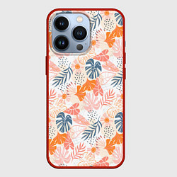 Чехол для iPhone 13 Pro Паттерн узор листьев, цвет: 3D-красный