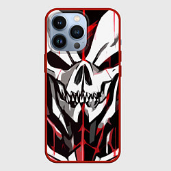 Чехол для iPhone 13 Pro Белый череп и красные полосы на чёрном фоне, цвет: 3D-красный