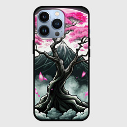 Чехол для iPhone 13 Pro Япония сакура и горы, цвет: 3D-черный