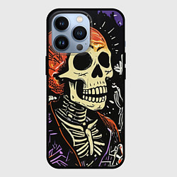 Чехол для iPhone 13 Pro Мексиканский скелет в пиджаке на кладбище, цвет: 3D-черный