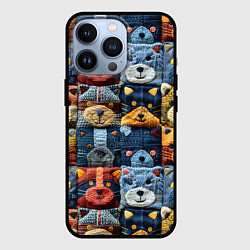 Чехол для iPhone 13 Pro Вязанные еноты на пэчворк, цвет: 3D-черный