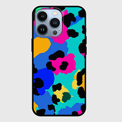 Чехол для iPhone 13 Pro Радужный неоновый леопард, цвет: 3D-черный